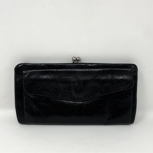 Hobo Wallet Black Leather Kiss Lock Bi-Fold
